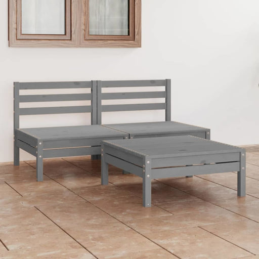 3 Piece Garden Lounge Set Grey Solid Wood Pine Tbnxtik