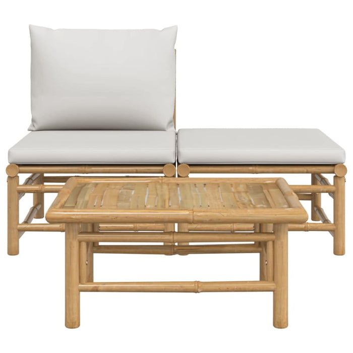 3 Piece Garden Lounge Set With Light Grey Cushions Bamboo