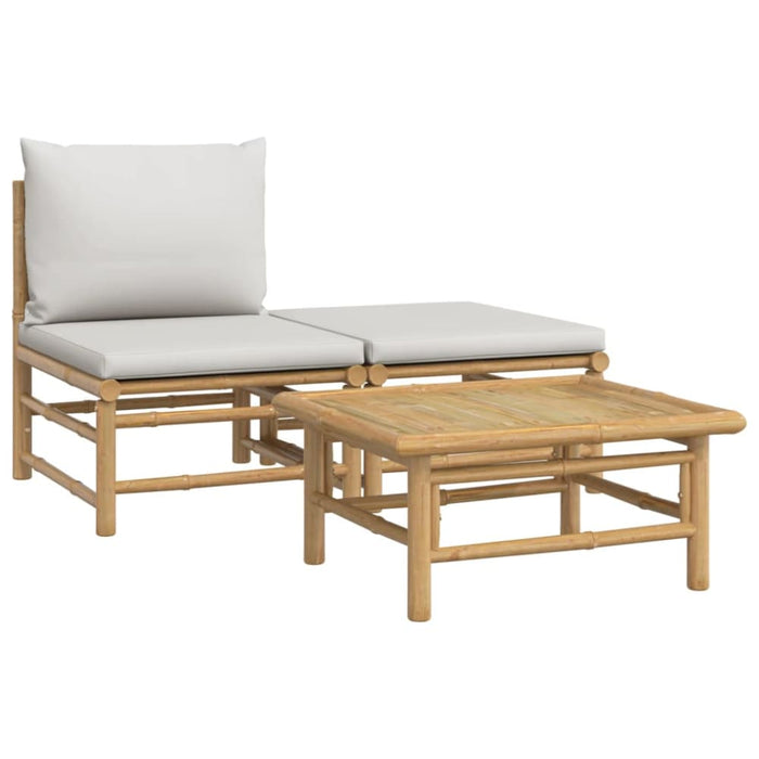 3 Piece Garden Lounge Set With Light Grey Cushions Bamboo