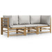 3 Piece Garden Lounge Set With Light Grey Cushions Bamboo