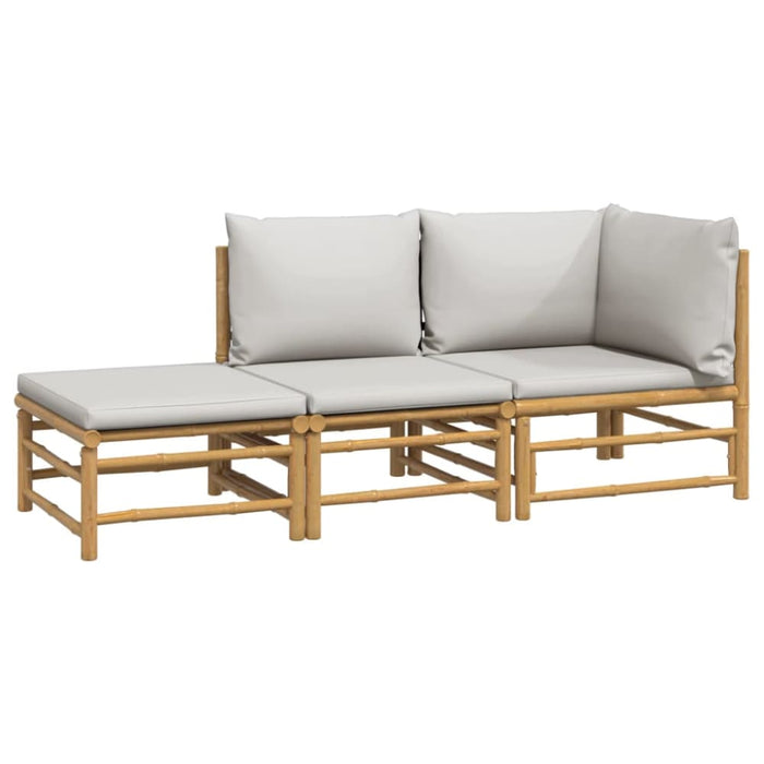 3 Piece Garden Lounge Set With Light Grey Cushions Bamboo