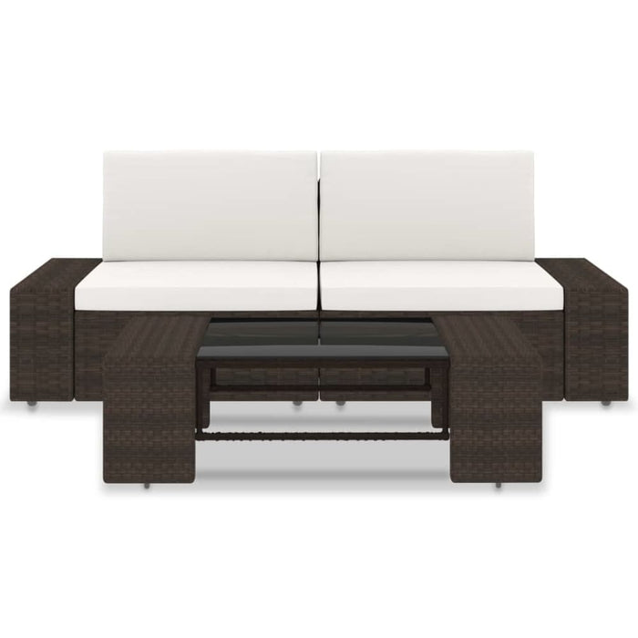 3 Piece Garden Lounge Set Poly Rattan Brown Akpoi