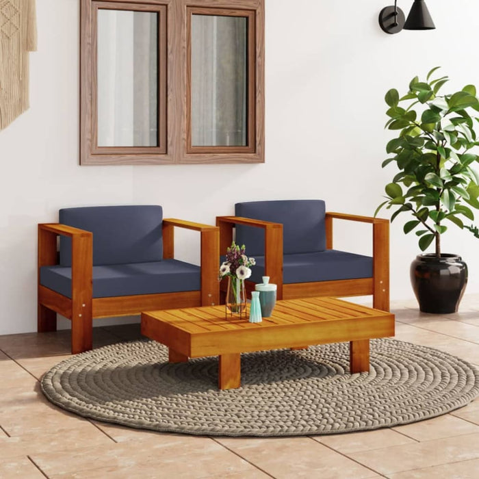 3 Piece Garden Lounge Set With Dark Grey Cushions Solid