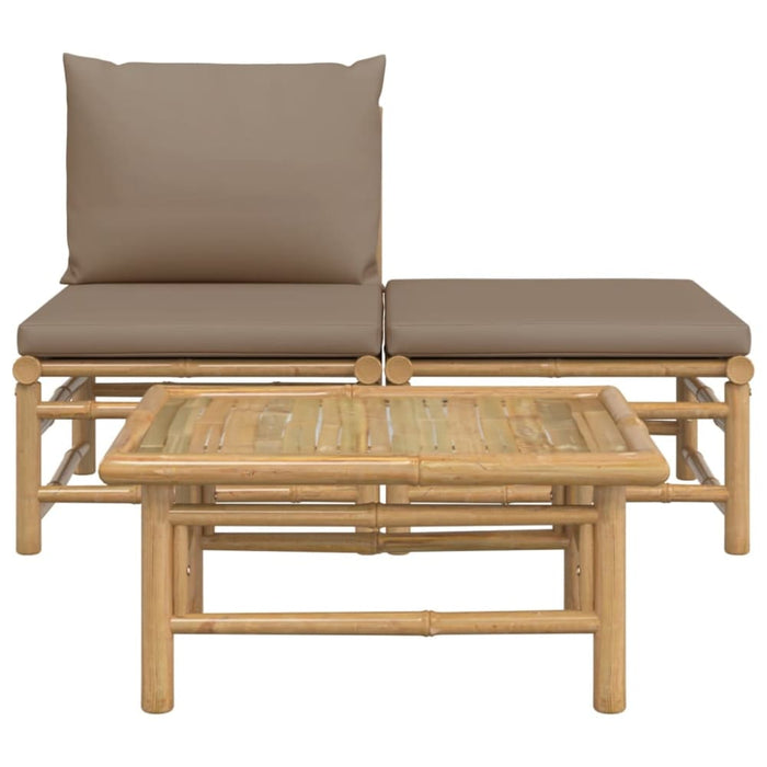 3 Piece Garden Lounge Set With Taupe Cushions Bamboo Tlxxnt