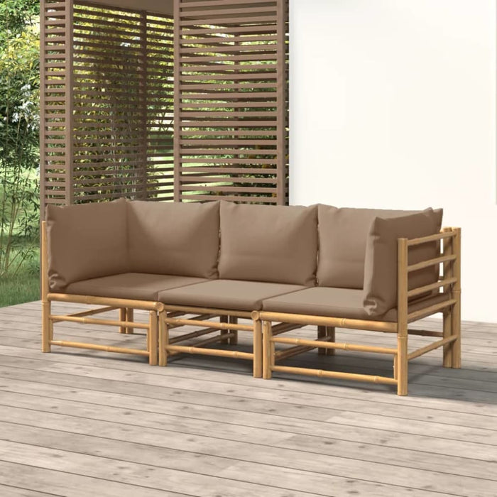 3 Piece Garden Lounge Set With Taupe Cushions Bamboo Toppook