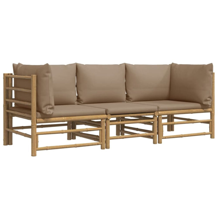 3 Piece Garden Lounge Set With Taupe Cushions Bamboo Toppook