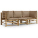 3 Piece Garden Lounge Set With Taupe Cushions Bamboo Toppook