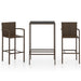 3 Piece Garden Bar Set Poly Rattan Brown Tblantl