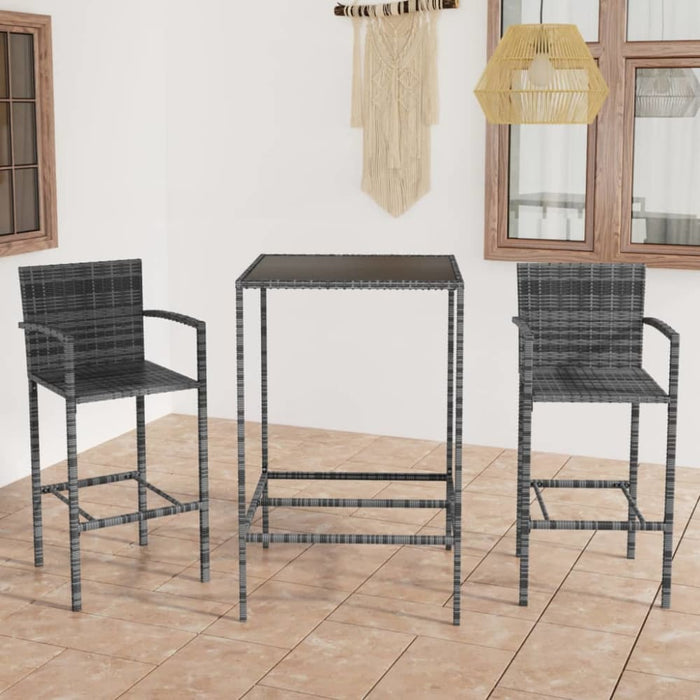 3 Piece Garden Bar Set Poly Rattan Grey Tblantn