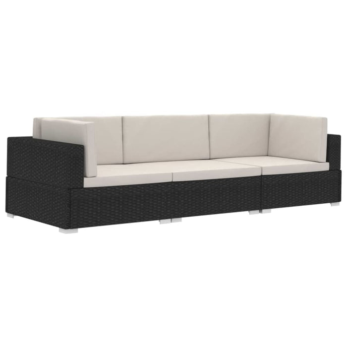 3 Piece Garden Sofa Set With Cushions Poly Rattan Black