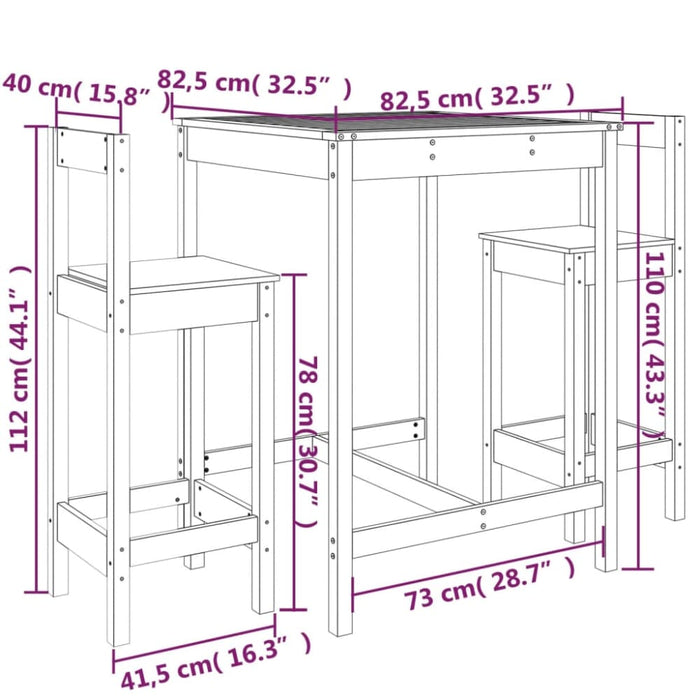 3 Piece Garden Bar Set Solid Wood Pine Topaitp