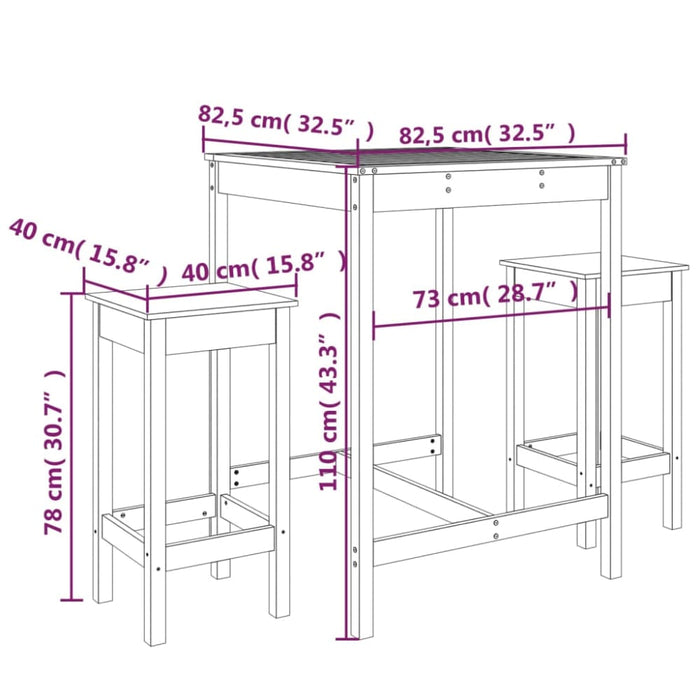 3 Piece Garden Bar Set Solid Wood Pine Topaixp