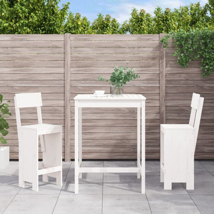 3 Piece Garden Bar Set White Solid Wood Pine Topiika