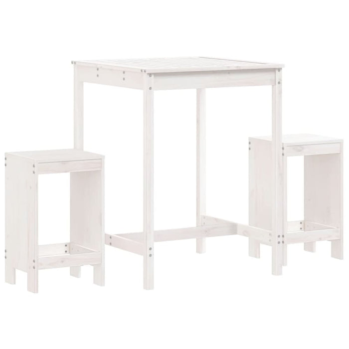 3 Piece Garden Bar Set White Solid Wood Pine Topiita