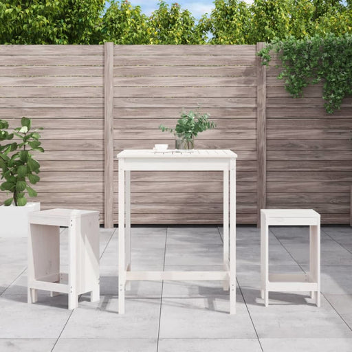 3 Piece Garden Bar Set White Solid Wood Pine Topiita