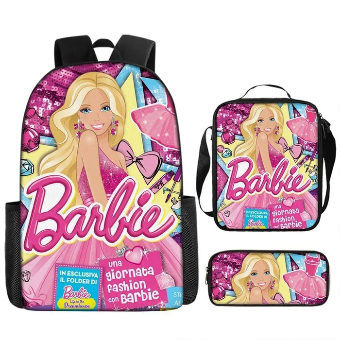 3 Piece Miniso Barbie Movie School Bag Set