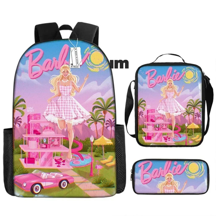 3 Piece Miniso Barbie Movie School Bag Set