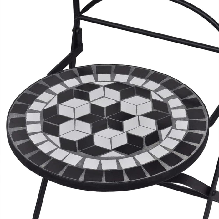 3 Piece Mosaic Bistro Set Ceramic Tile Black And White