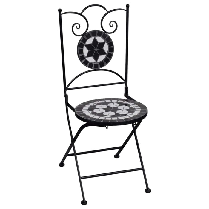 3 Piece Mosaic Bistro Set Ceramic Tile Black And White