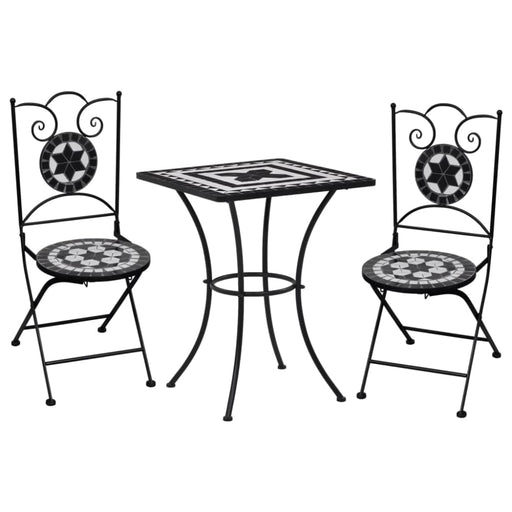 3 Piece Mosaic Bistro Set Ceramic Tile Black And White