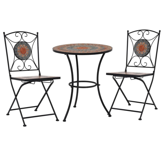 3 Piece Mosaic Bistro Set Ceramic Tile Orange/grey Xiklko