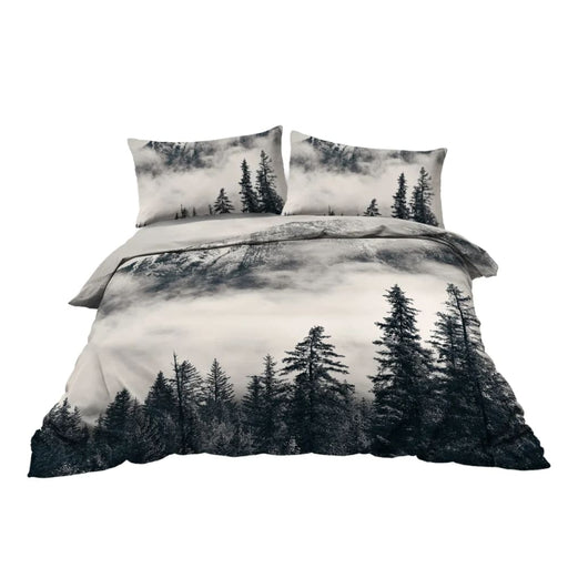 3 Piece Mountain And Tree Bedding Set Duvet Cover With 2