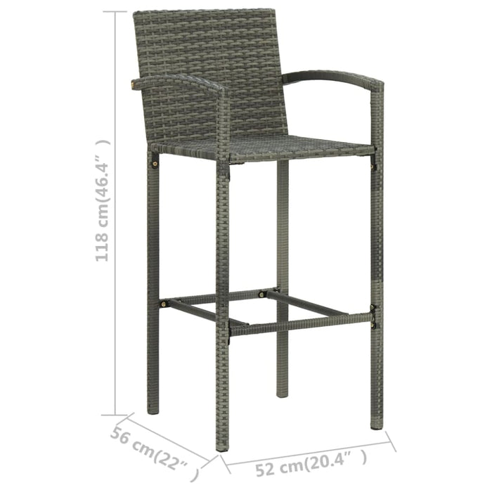 3 Piece Outdoor Bar Set With Armrest Poly Rattan Grey