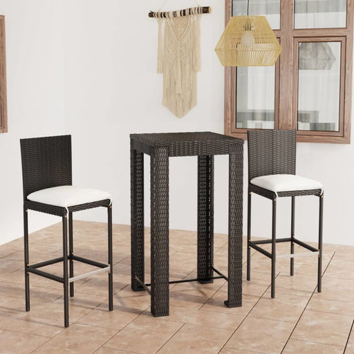 3 Piece Outdoor Bar Set With Cushions Poly Rattan Black