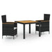 3 Piece Outdoor Dining Set With Cushions Poly Rattan Black