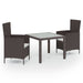 3 Piece Outdoor Dining Set Poly Rattan Brown Tbkanoi