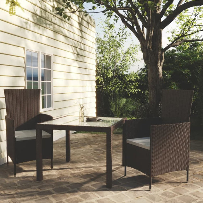 3 Piece Outdoor Dining Set Poly Rattan Brown Tbkanoi