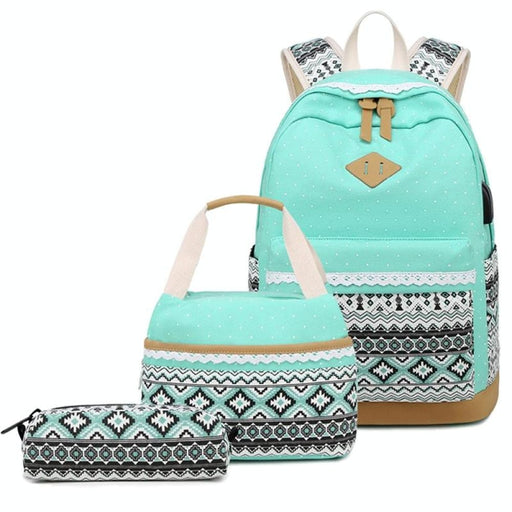 3 Piece Polka Dot Canvas Backpack For Students