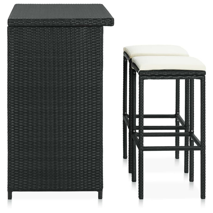 3 Piece Bar Set Poly Rattan Black Totaio