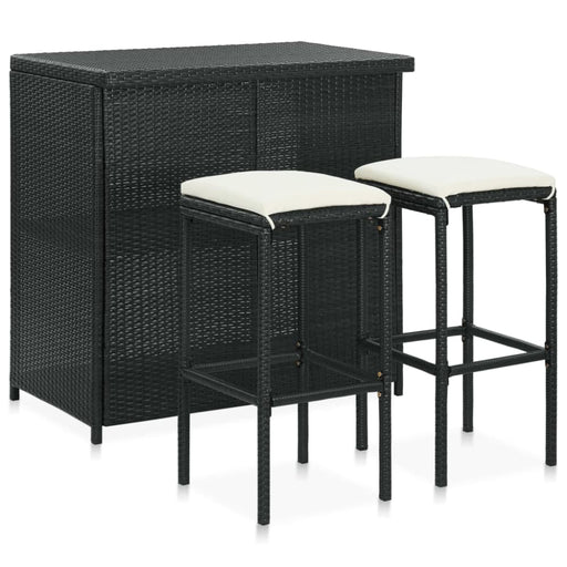 3 Piece Bar Set Poly Rattan Black Totaio