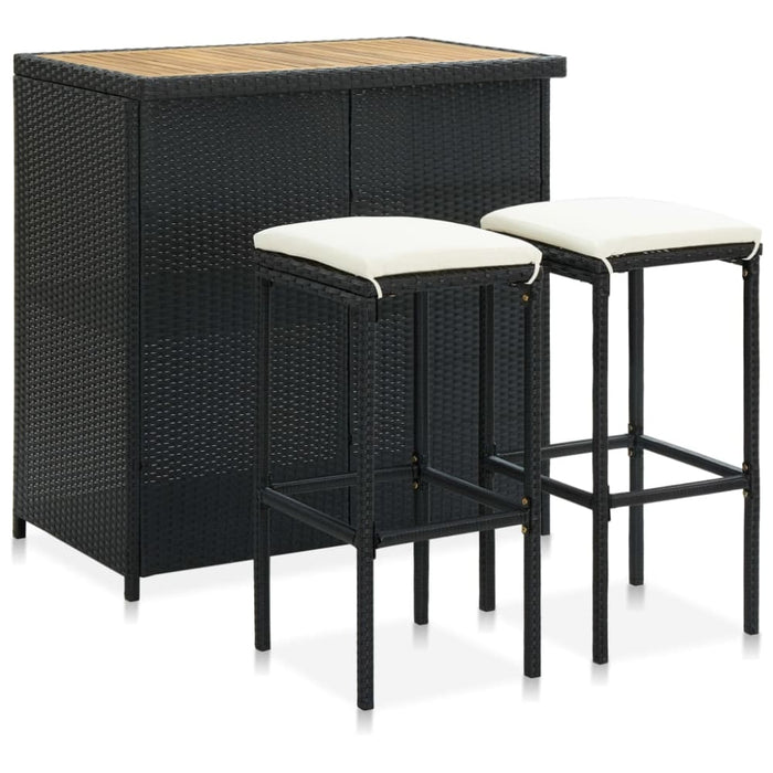 3 Piece Bar Set Poly Rattan Black Totait