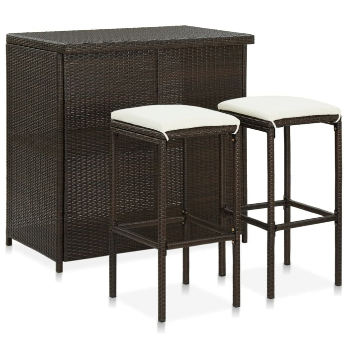 3 Piece Bar Set Poly Rattan Brown Totaib