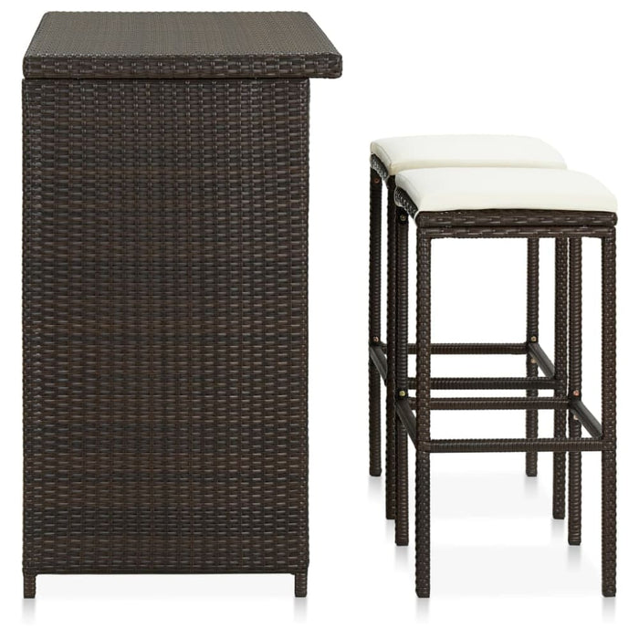 3 Piece Bar Set Poly Rattan Brown Totaib