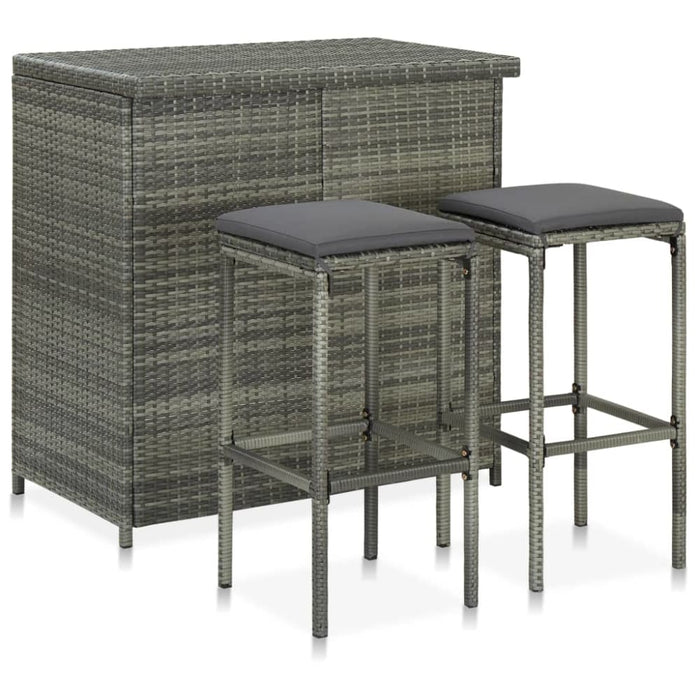 3 Piece Bar Set Poly Rattan Grey Totaix