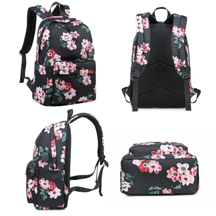 3 Piece Printed Usb Backpack For Students