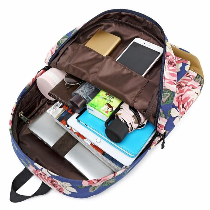 3 Piece Printed Usb Backpack For Students