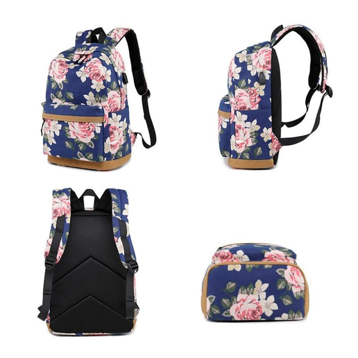 3 Piece Printed Usb Backpack For Students