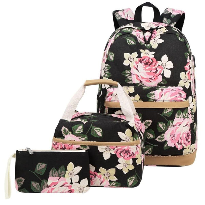 3 Piece Printed Usb Backpack For Students