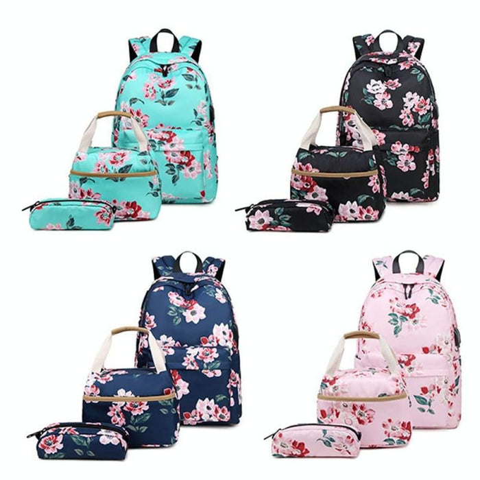 3 Piece Printed Usb Backpack For Students