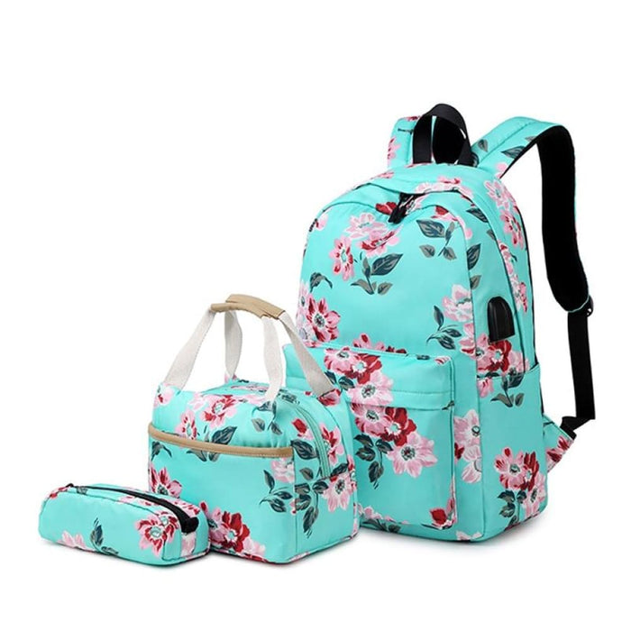 3 Piece Printed Usb Backpack For Students