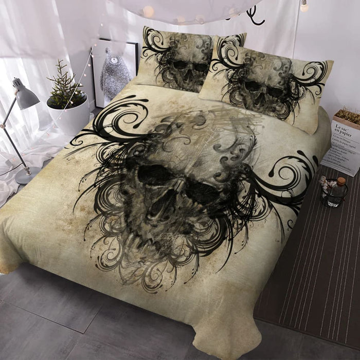 3 Piece Skull Bedding Set Duvet Cover 2 Pillow Shams