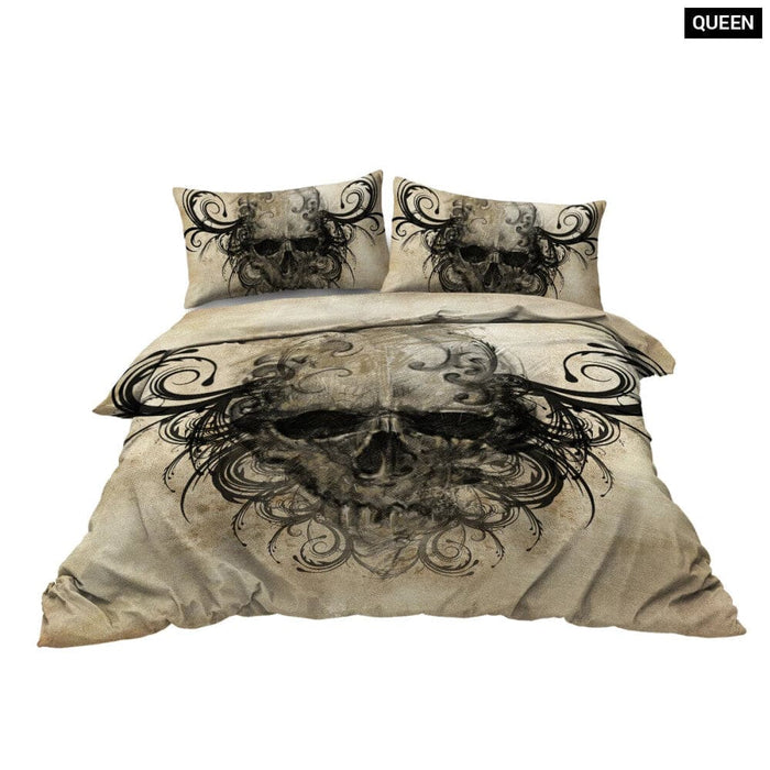 3 Piece Skull Bedding Set Duvet Cover 2 Pillow Shams