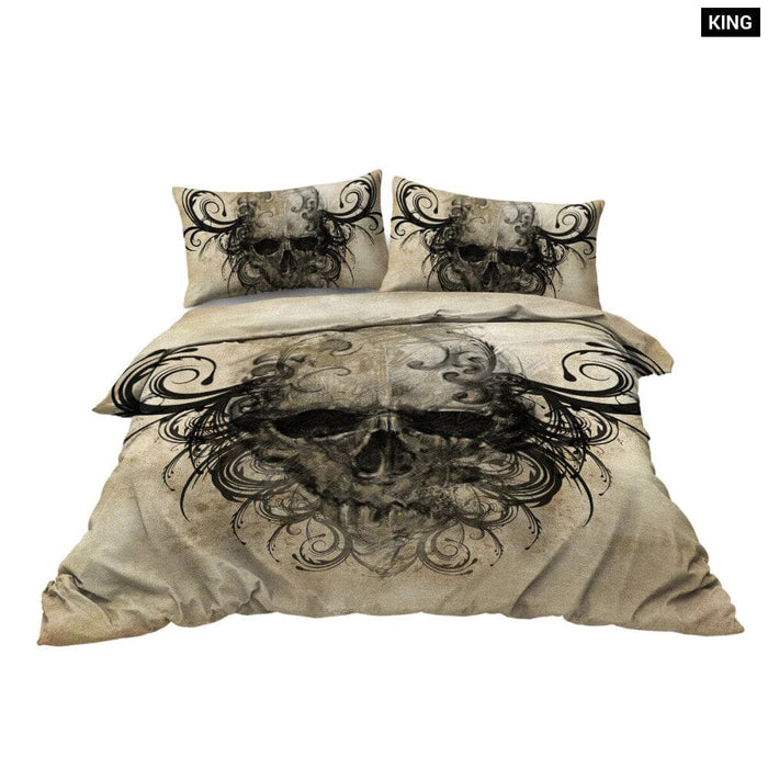 3 Piece Skull Bedding Set Duvet Cover 2 Pillow Shams