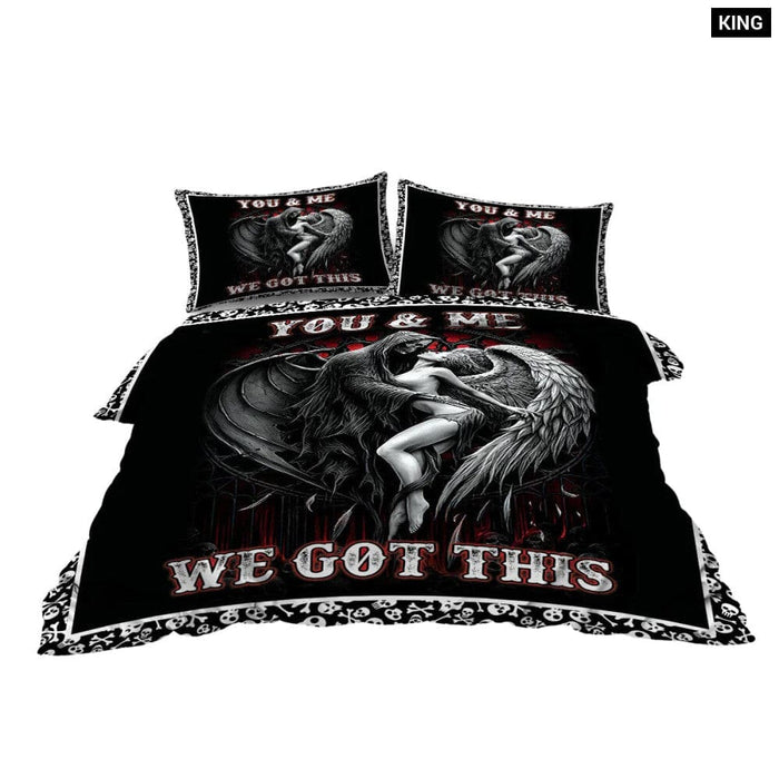 3 Piece Skull And Woman Bedding Set Duvet Cover Pillow Shams