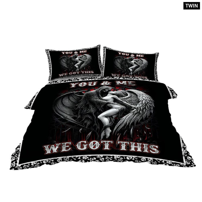 3 Piece Skull And Woman Bedding Set Duvet Cover Pillow Shams