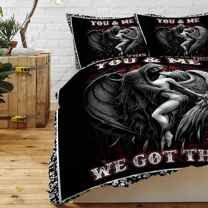 3 Piece Skull And Woman Bedding Set Duvet Cover Pillow Shams